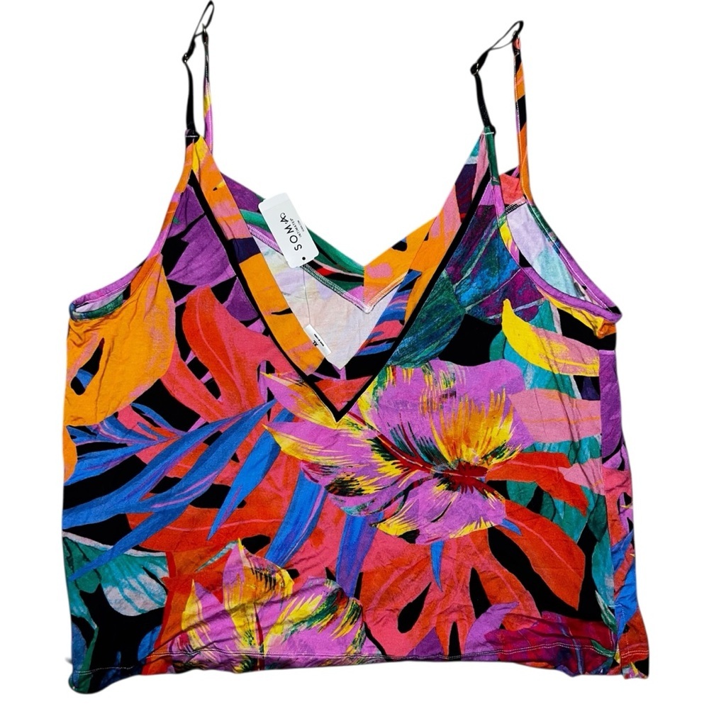 Soma Cool Nights Cami in Paradise Palms Black Size XL NWT
